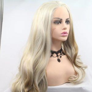 Wig woman picks dye mixed with blonde big wavy long curly hair
